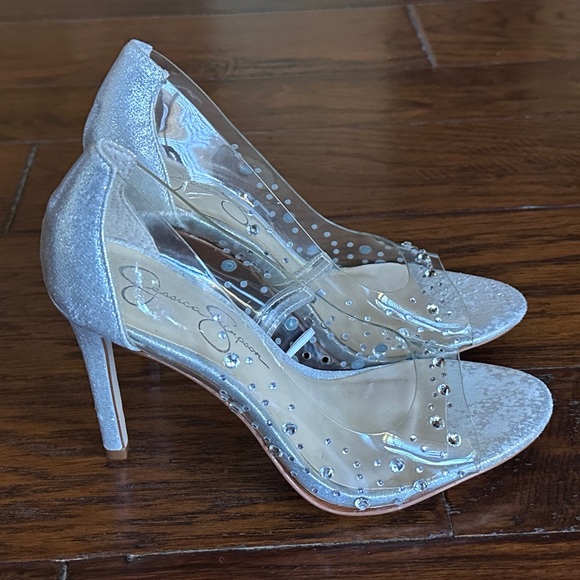 Jessica Simpson Pixera 3 Embellished Stiletto Pointed Toe Clear Heel• Size 6.5 - Picture 1 of 14